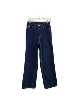 Free Assembly High Rise Full Wide Straight Leg Pockets Denim Blue Size 6